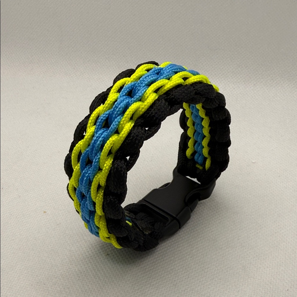 Handmade Black, Light Blue & Yellow Paracord Bracelet